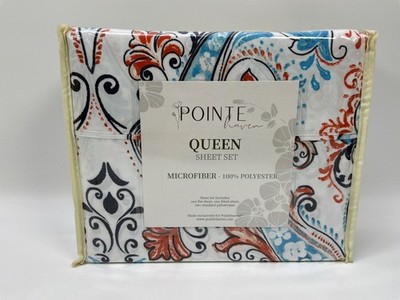 Pointehaven Printed Microfiber Sheet Set QUEEN 4pcs Royal Paisley