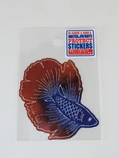 B-Side Label Sticker Betta Fish Blue Body Red Tail Waterproof US SELLER