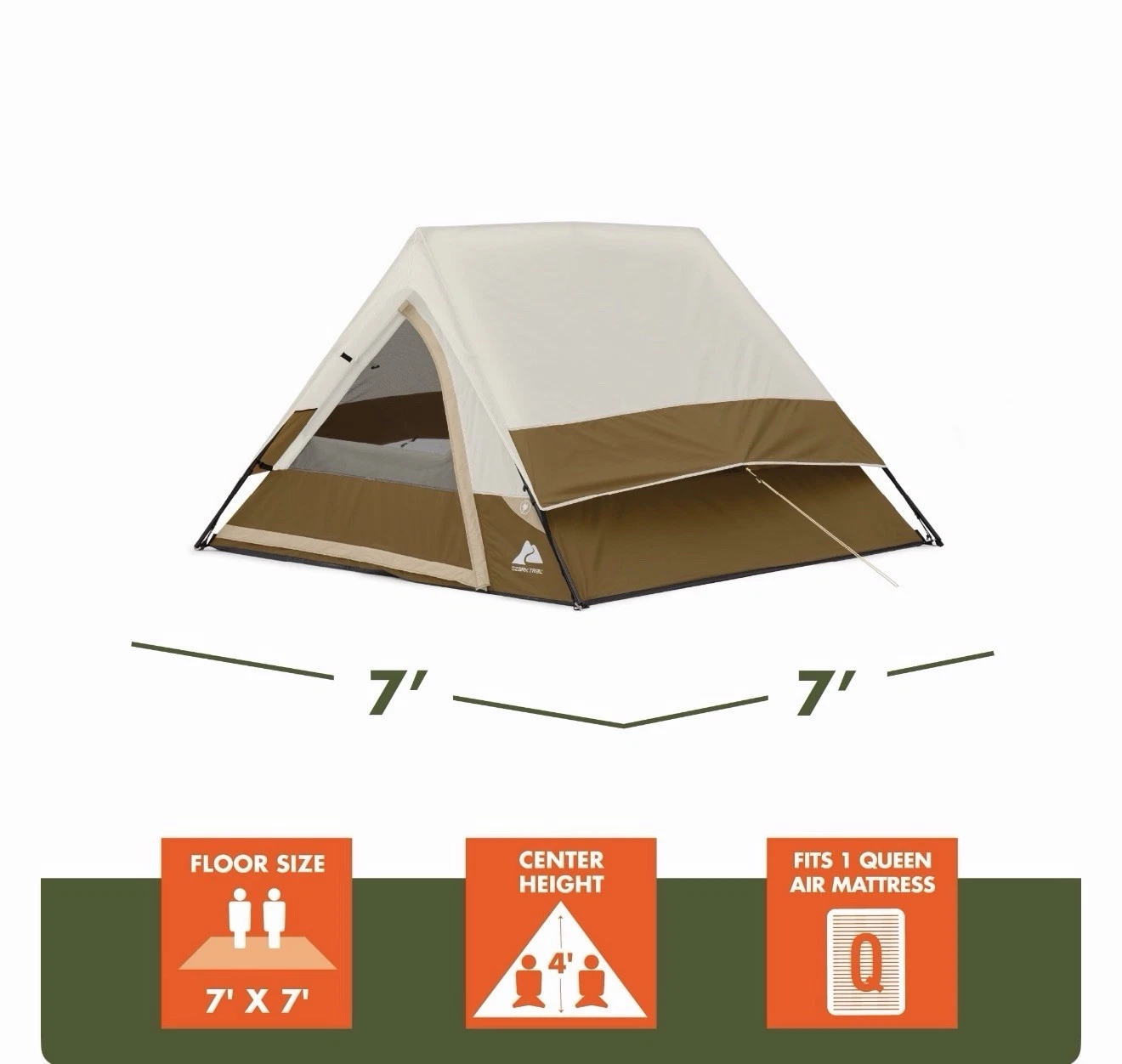 Ozark Trail 7' x 7' 3-Person A-Frame Tent, 1 Durable Weather-Resistant