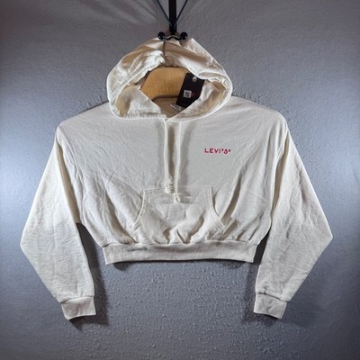 1460 | NWT Levis Cropped Relaxed Logo Hooded Sweatshirt Cream Womens M