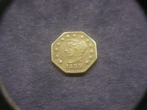 1859 California Gold 13 Star Liberty Head Octagonal 1/4 Token/Coin: Star on back