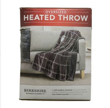Berkshire Oversized Heated Throw with Auto Shut Off, 60"x70", Charcoal Plaid