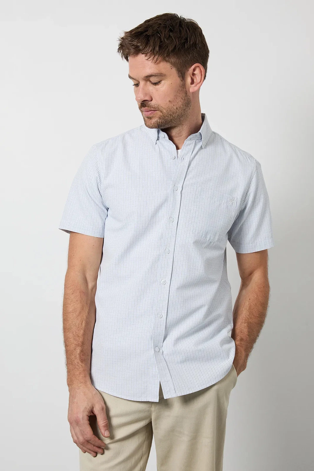 Maine White Checked Short Sleeve Printed Shirt Mens Smart Shirts