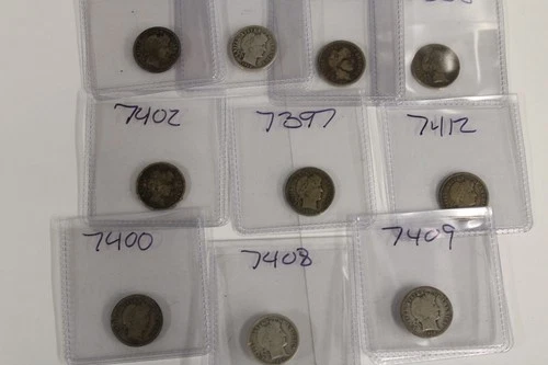 Barber Silver Dilme Lot 10 Silver Dime 90% Silver