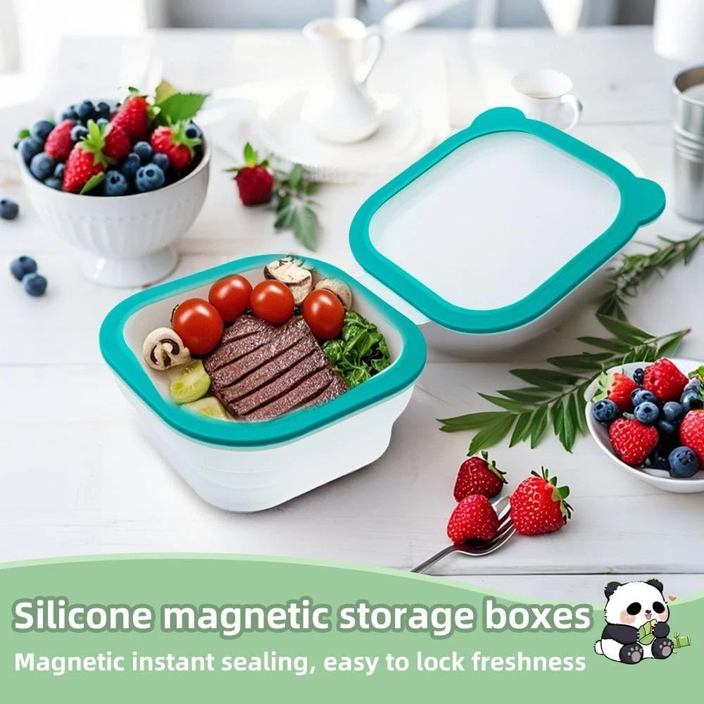 Foldable Magnetic Food Storage Container Transparent Food Grade Silicone Durable