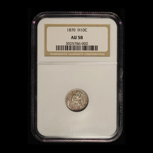 1870 H10c Seated Liberty Half Dime NGC AU58 - Free Shipping USA