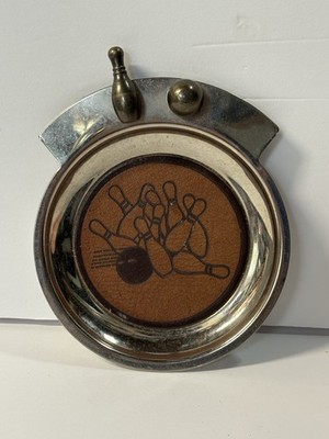 Tray Coin Trinket  Bowling Pin Ball Stainless Metal Coaster Vintage Unique