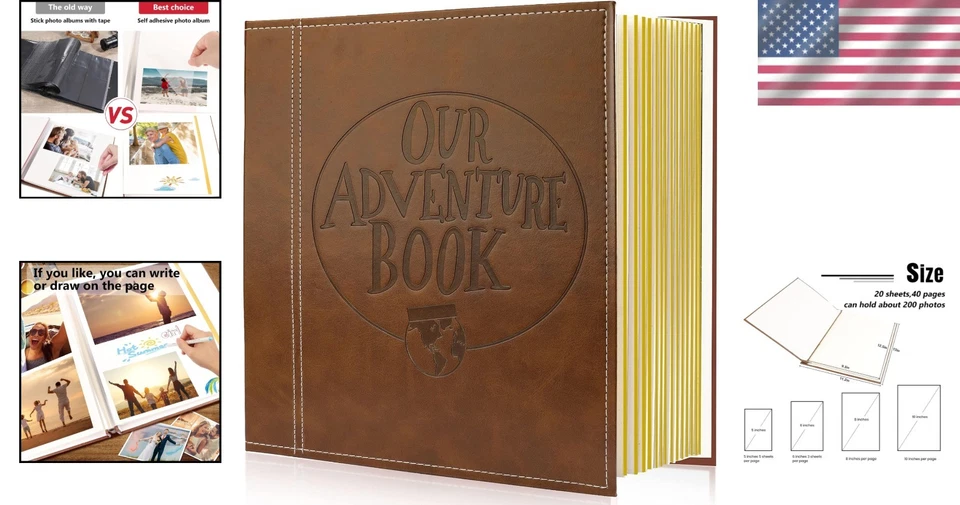 Álbum de fotos cubierta de cuero autoadhesivo álbum de recortes libro de recuerdos para boda aniversario... Foto 2 de 4