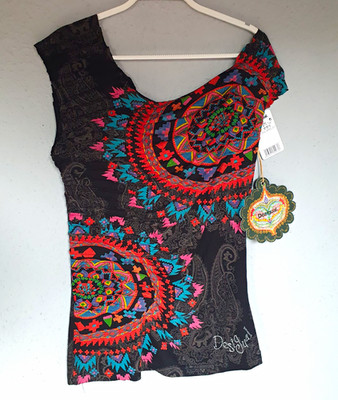 Desigual Damen T-Shirt Gr. M  NEU Länge 74 cm Brust 48  Paisley Rüschen