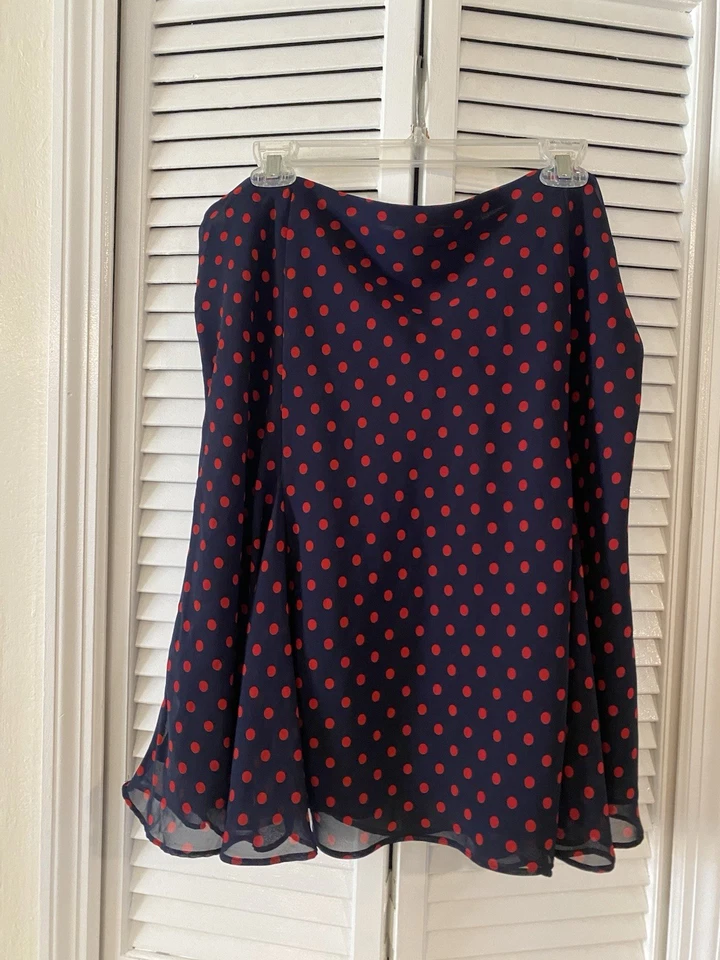 Falda acampanada CHAPS para mujer XL forrada azul rojo lunares fluida carrera informal Foto 2 de 4