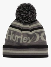 Hurley Men's Winter Cuffed Pom Beanie, Black/Gray Adult Unisex, One Size New