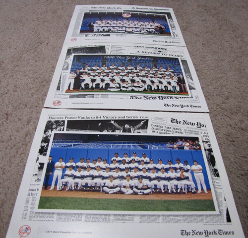 Set (3) New York Times 1977 1996 1998 World Champions Team Photos & Info 2-Sided