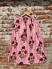 Indian Cotton Pink Striped Red Floral Skirt Women's Clothing Partywear Skirts US