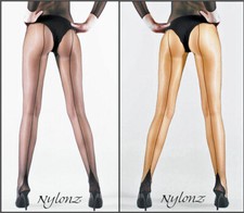 2 Pairs NYLONZ Seamed Sheer To Waist Pantyhose Tights - Black & Tan/Black