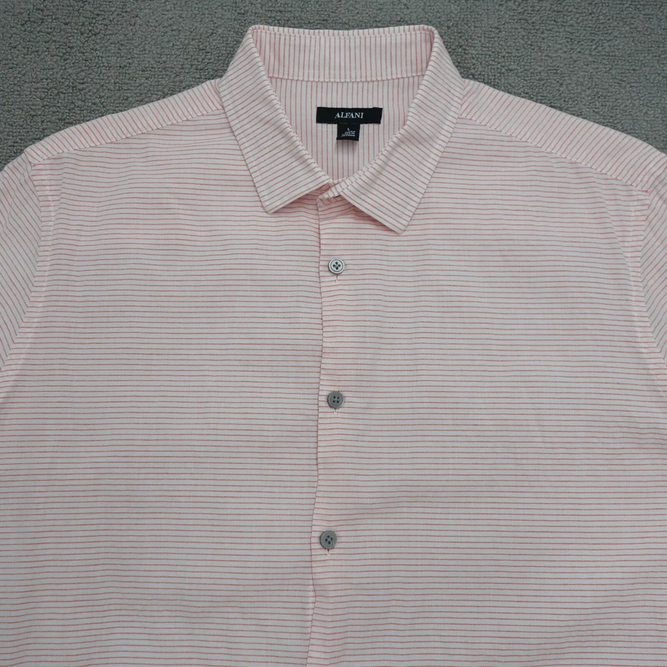 Alfani Casual Button-Up Shirt Men's Size Large Pink Striped Long Sleeve Cotton  - Image 2 of 4