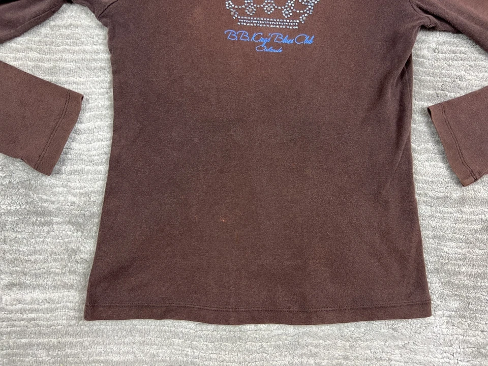 Camisa feminina BB Kings Blues Club Orlando Florida marrom pequena manga longa casual - Imagem 3 de 4