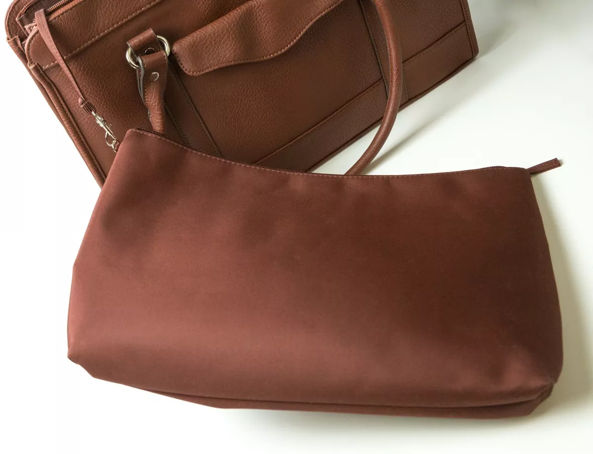 Large Handbag Merona Faux Leather Brown Cognac Purse Laptop Bag Footed 2 Handles