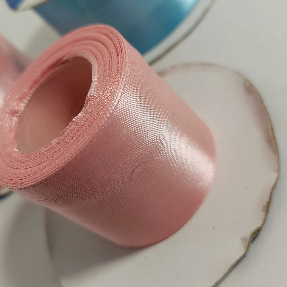 40+ Yds Threadart Satin Ribbon 1-1/2" Wide Solid Pink & Blue Spools 40m Plus Lot - Image 4 of 4