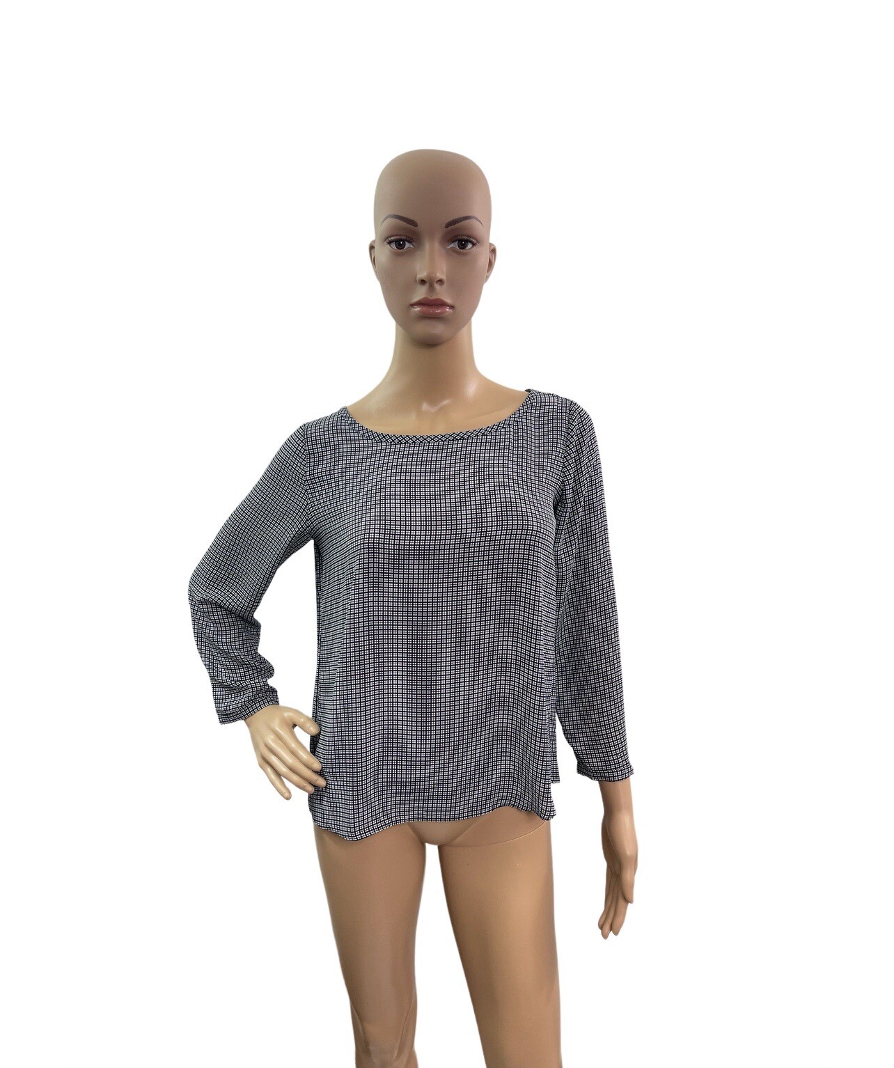 Ann Taylor Women’s Size XXSP Long Sleeve Round Neck Black Checks Blouse