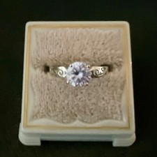 Vintage Open Work Sterling Silver Solitaire Amethyst Ring Size 8