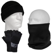 Black Winter Hat, Neck Warmer & Gloves 3 PACK Rothco Lot of 3 Cold Weather Pack