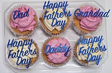 6 Glittery Fathers Day Cupcake Toppers non edible dad daddy grandad