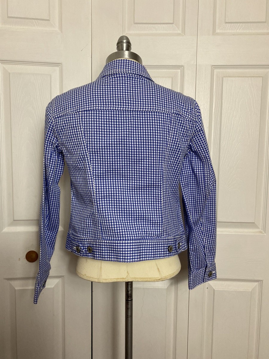 Talbots Petites Size P Blue & White Gingham Check Jacket Stretch Cotton  Women's