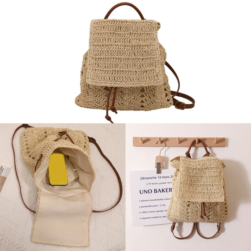 Straw woven backpack hot sale