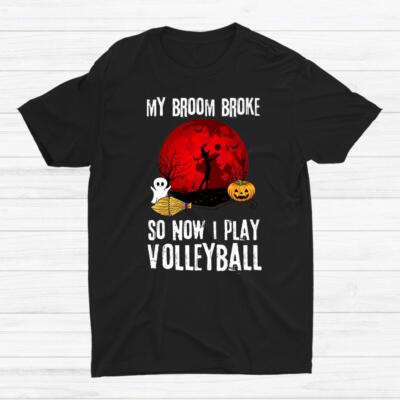 Witch Playing Volleyball Game Sport Broomstick Halloween T-shirt Size S-5XL