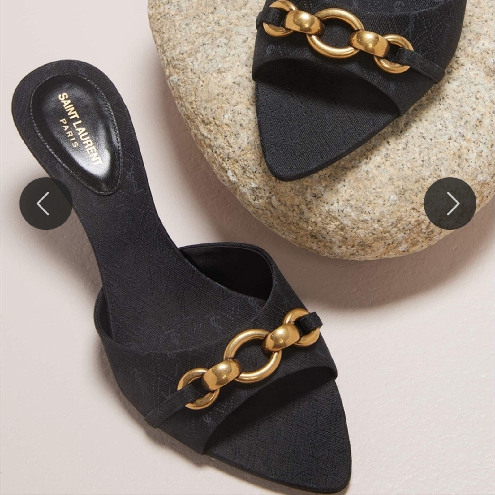 Sandalo mules nuovo con etichette $1.050 Saint Laurent YSL logo Maillon Gippy catena tacco 60 taglia 38