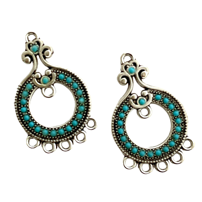 Silver Blank Earring Drops 36x22mm Boho Chandelier Loops Bead