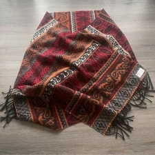 Burgundy/Orange/Grey Tribal Print Fringe Scarf Autumn Cozy