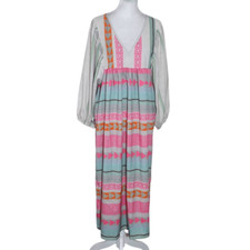 Pink and Gray Puff Sleeve Boho Print Oversized Midi Dress NWOT Size Medium