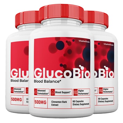 GlucoBio Blood Support Capsules, Max Strength, Gluco Bio Capsules (3 Pack)