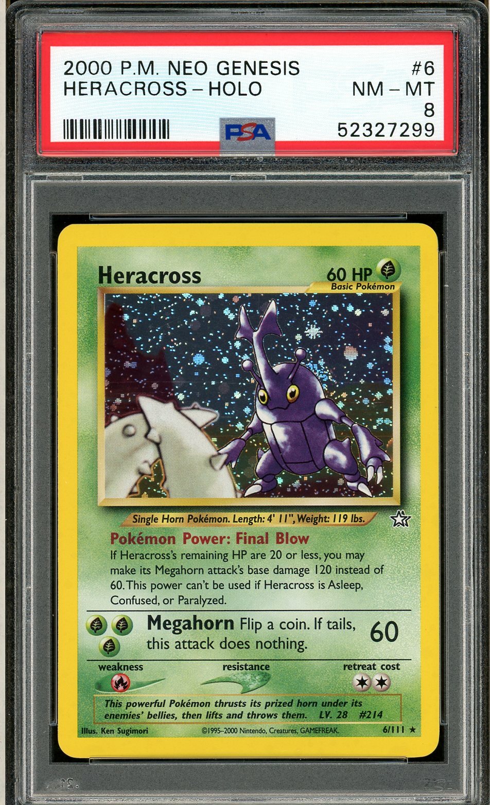 2000 PSA 8 Pokemon Neo Genesis Heracross Holo 6/111 Card NM-MT