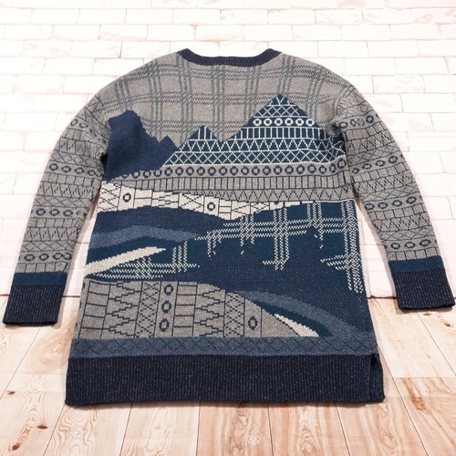 Woolrich Lambswool Pullover Sweater Womens Medium Long Artwork Abstract Graphic - Picture 2 of 12