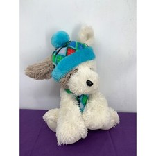 Hug Fun International 14 Inch Winter Puppy Dog White Tan Blue Green Plaid Plasti