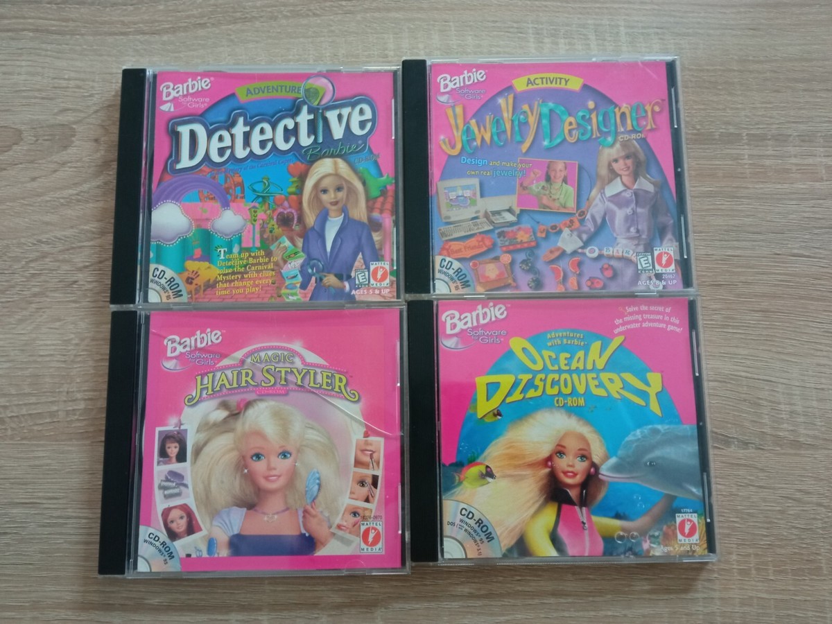 VTG Mattel Barbie PC CD Games Detective Ocean Discovery Hair