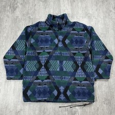 VTG EASTERN MOUNTAIN SPORTS EMS DEEP PILE PATTERNED FLEECE 1/4 ZIP SZ M USA MADE