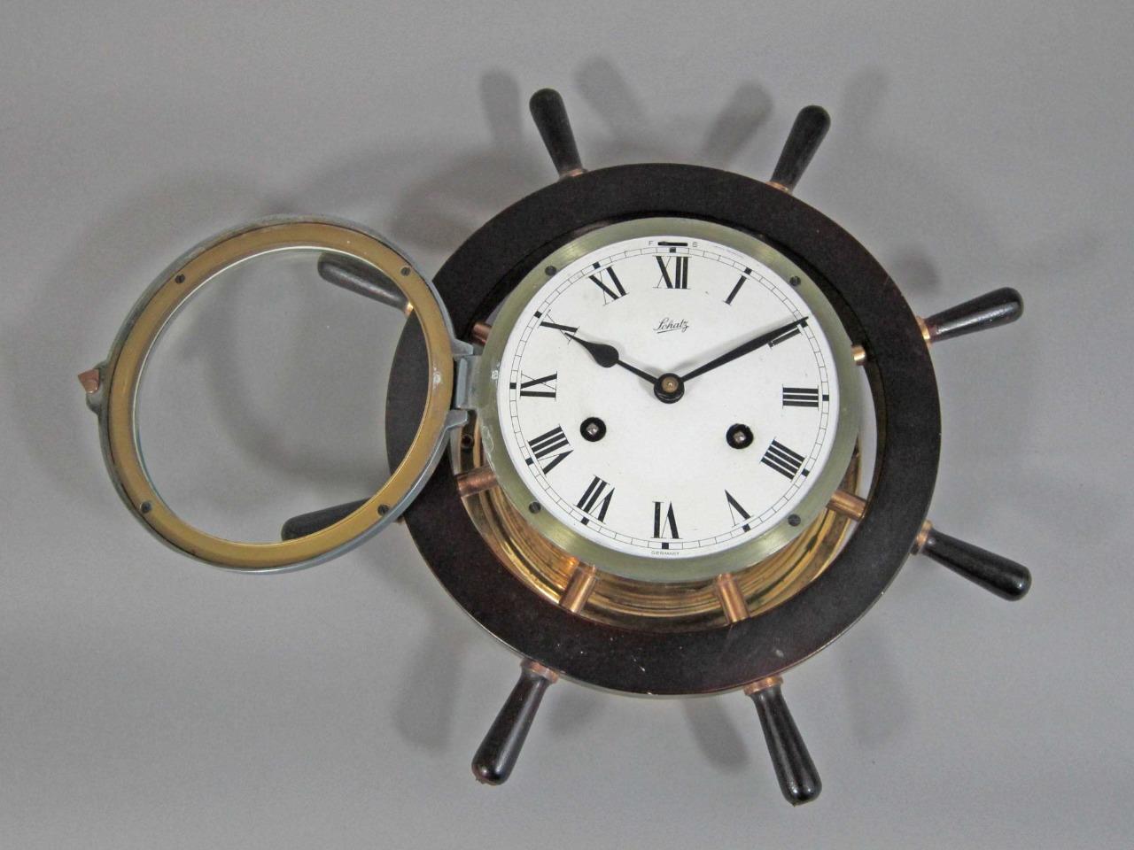 SCHATZ SHIPS BELLS BRASS BULKHEAD CLOCK ship boat yacht STRIKES SHIPS