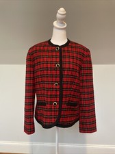 Vtg Pendleton Wallace Tartan Wool Button Front Jacket Red Black Plaid Sz 10-12