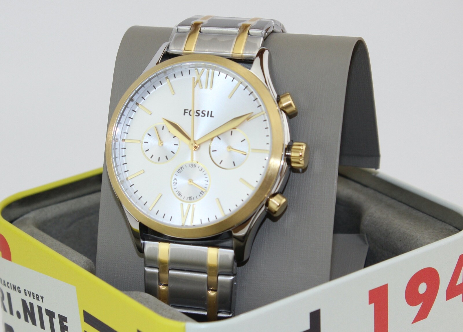 AUTHENTIC FOSSIL FENMORE GOLD SILVER TWO TONE CHRONOGRAPH BQ2698 