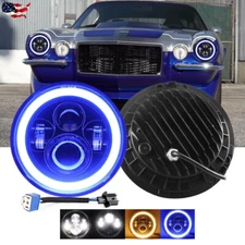 Fit Chevy Camaro Z28 1967-1981 7"inch Round LED Headlight Hi/Lo Blue DRL 