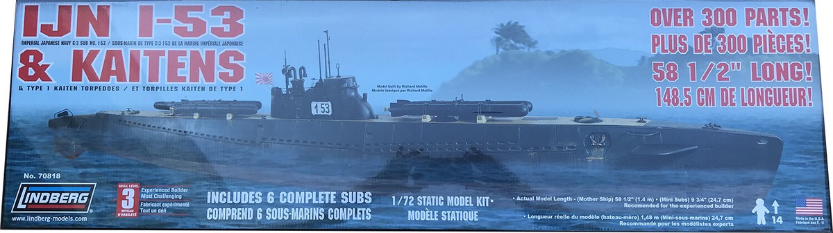 IJN I-53 & Kaitens 1/72 リンドバーグ 人間魚雷回天 Plastic Model Kit Lindberg IJN I-53 Submarine with Kaiten