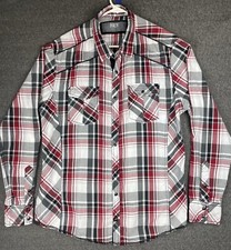 Buckle BKE Shirt Mens L Red Black Plaid Pearl Snap Long Sleeve Cowboy Western