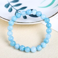 Natural Aquamarine Stone Bracelet Aqua Blue Gemstone Stretch Bracelet Handmade