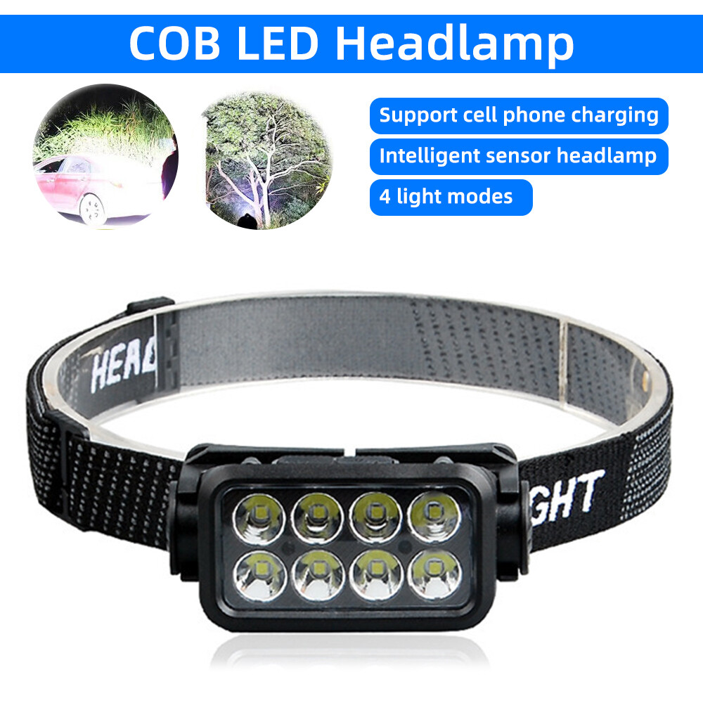 COB+LED Headlamp USB Rechargeable Headlight Work Light Bar Head Band Lamp NEW