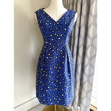 Kate Spade Royal Blue Animal Print Silk Blend Fit & Flare Dress Sleeveless Sz 0