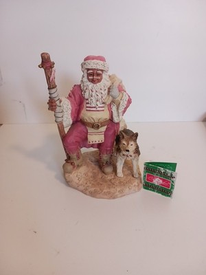 RARE 8  Santa w/ Wolf House of Lloyd resin figure 1994 Christmas Pink Native Tag
