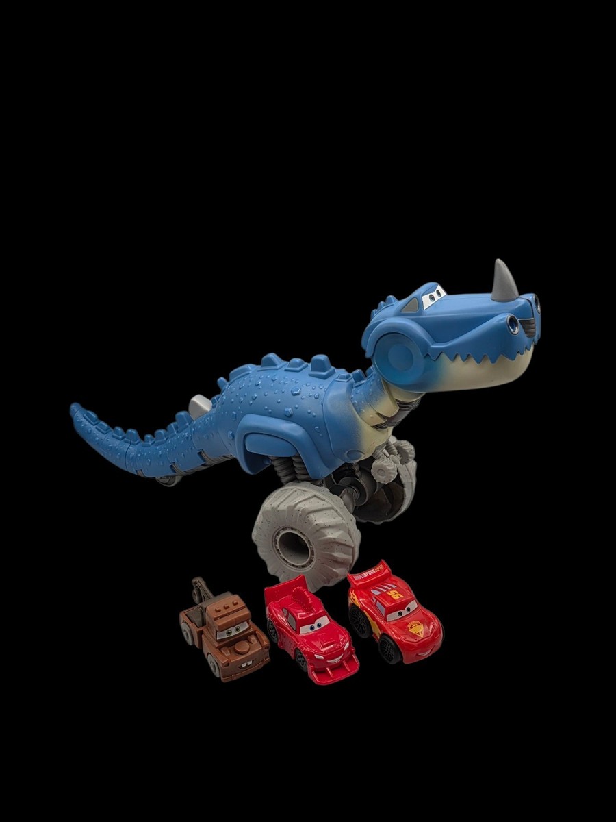 Disney Pixar Cars On The Road Roll-And-Chomp Dino T-Rex + 3 CARS